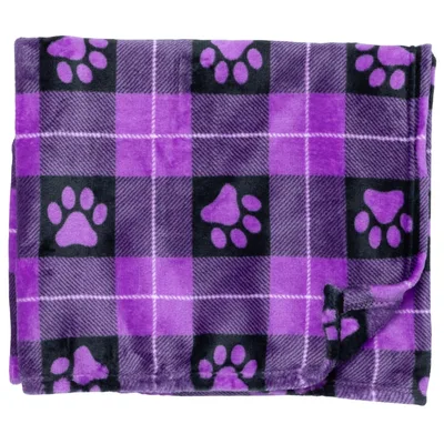 Purple Paw Print Buffalo Blanket: Cozy Check with Paws