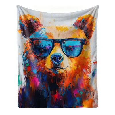 Graffiti Pop Art Bear Blanket: Cool Sunglasses Design