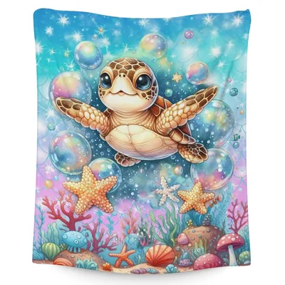 Sea Turtle Underwater Bubbles Blanket
