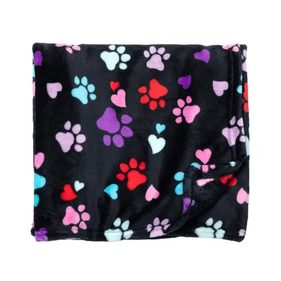 Colorful Paw Prints with Hearts Blanket