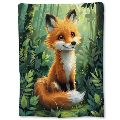Cute Fox in Forest Blanket: Woodland Fox Art for Cozy Spaces
