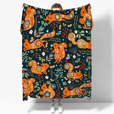 Squirrels and Flowers Pattern Blanket: Cozy Floral Squirrel Design