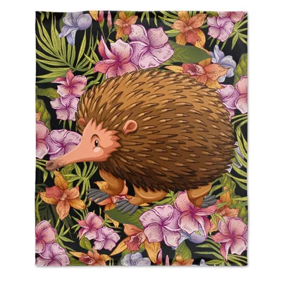 Hedgehog with Pink Flowers Blanket: Cute Animal Design