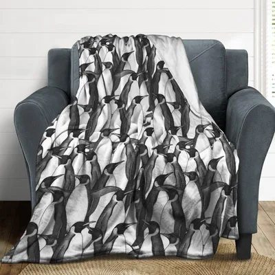 Black and White Penguins Blanket: A Monochrome Colony Design