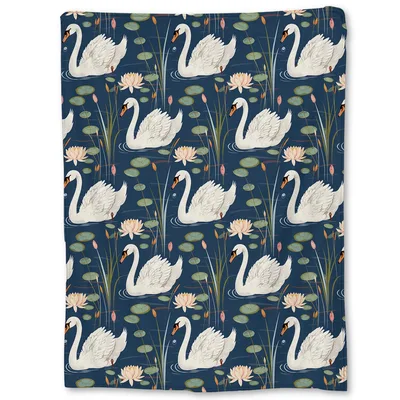 White Swans and Lily Blanket: Elegant Pond Pattern for Nature Lovers