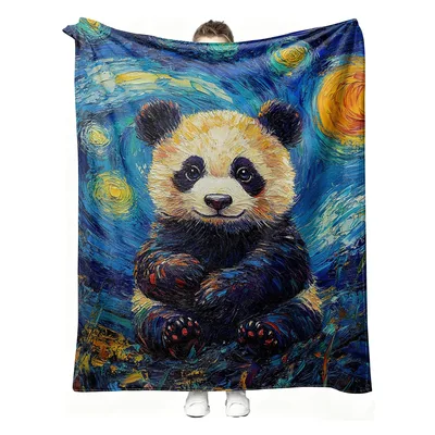 Panda in Starry Night Blanket: Artistic Panda Throw