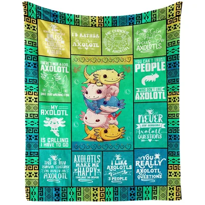 Axolotl Quotes Pattern Blanket featuring stacked amphibians