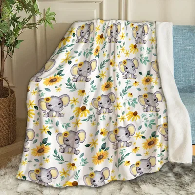 Koalas and Sunflowers Blanket featuring adorable baby elephants