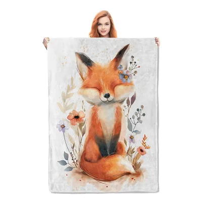 Cute Fox with Flowers Blanket: A Watercolor Fox Art Design