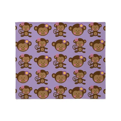 Cute Monkey Pattern Blanket: Smiling Primates with Floral Accents