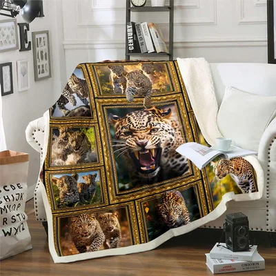 Leopard Photo Collage Print Blanket