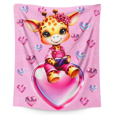 Cute Giraffe Sitting Blanket: A Sweet Giraffe on a Heart