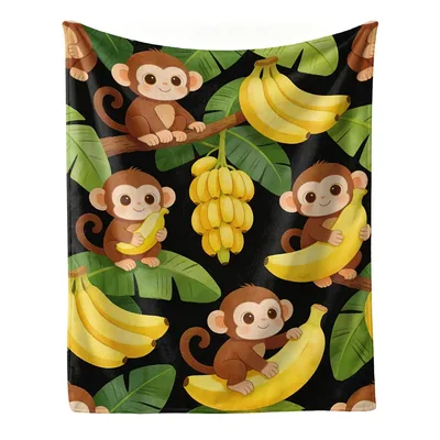 Monkeys and Bananas Jungle Blanket Cute Cartoon Animal Pattern