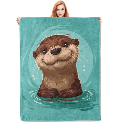 Cute Otter in Water Blanket: Smiling Sea Creature Design