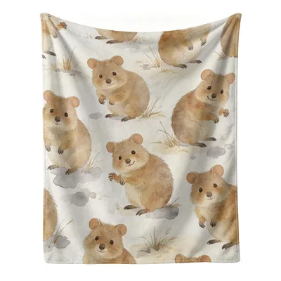 Quokka Watercolor Pattern Blanket: Smiling Rodent Art for Cozy Rooms