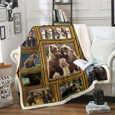Bear Photo Collage Print Blanket: Framed Bear Art for Nature Lovers