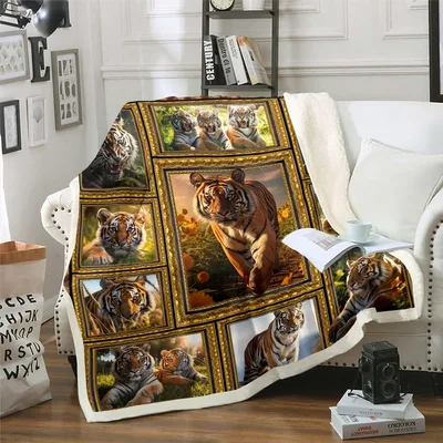 Tiger Photo Collage Print Blanket features framed tiger