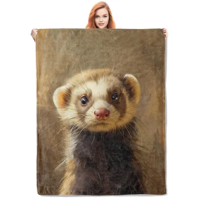 Cute Ferret Portrait Blanket: Realistic Art Print for Pet Enthusiasts