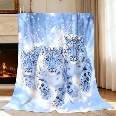 Two Snow Leopards Blanket: Three Big Cats in a Winter Storm