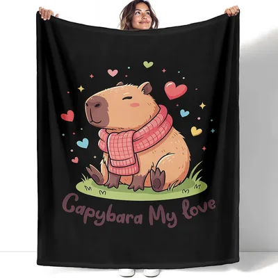 Capybara My Love Blanket: Cozy Capybara with Pink Scarf and Hearts