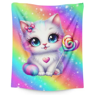 Rainbow Cat with Lollipop Blanket: Sweet Kitten Art for Kids