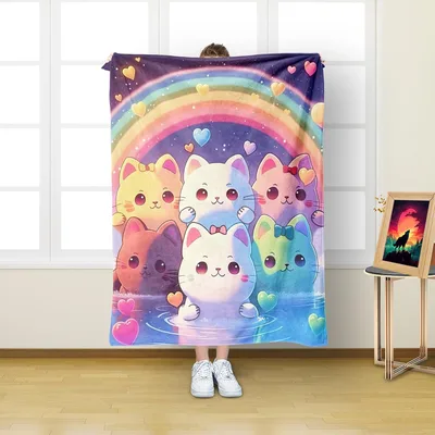 Rainbow Cats Under Rainbow Blanket: Cute Kitten Art