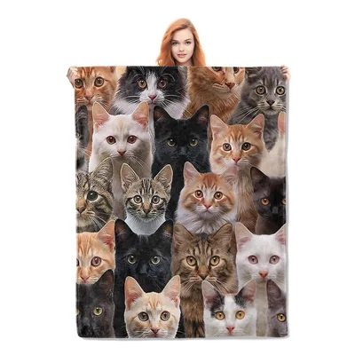 Many Cats Face Collage Blanket: A Feline Portrait Collection