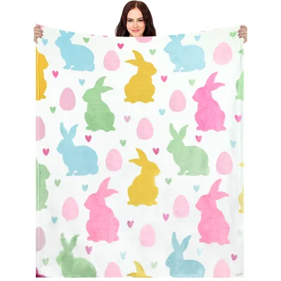 Pastel Bunnies and Eggs Blanket: Soft Spring Bunny Pattern for Home