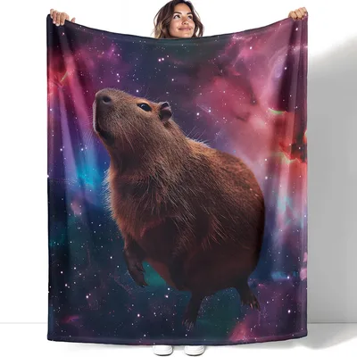 Capybara in Space Galaxy Blanket: Cosmic Rodent Art for Stargazers