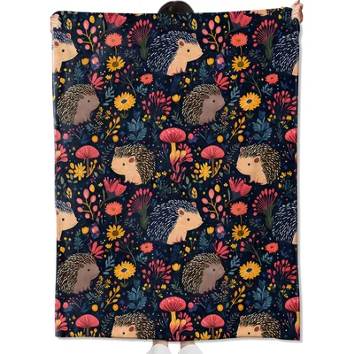 Hedgehog Floral Mushroom Pattern Blanket for Forest Lovers