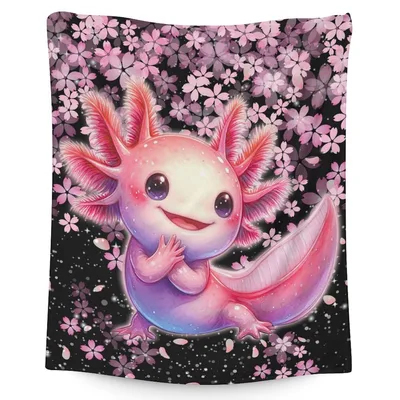 Axolotl with Cherry Blossoms Blanket: Cute Pink Creature Design