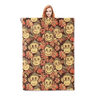 Monkey Jungle Flower Pattern Blanket