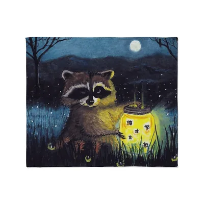 Raccoon with Glowing Firefly Blanket: A Raccoon Holding a Lantern