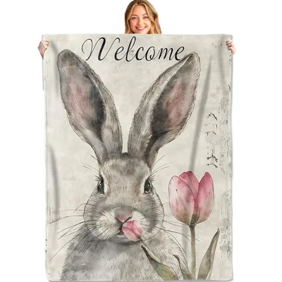 Welcome Bunny Pink Tulips Blanket
