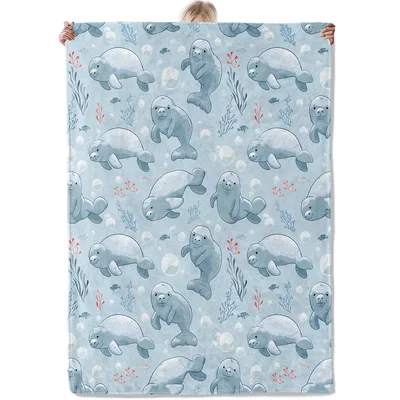 Cheerful Manatee Pattern Blanket: Underwater Friends Design