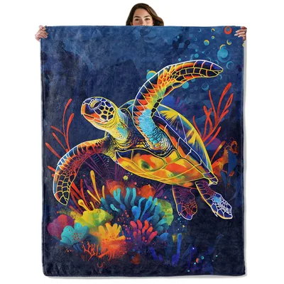 Sea Turtle Under Blanket: Vibrant Ocean Art for Cozy Days