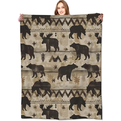 Bear and Moose Pattern Blanket featuring rustic wildlife silhouettes