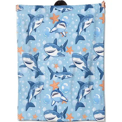 Cartoon Shark Pattern Blanket: Smiling Blue Sharks