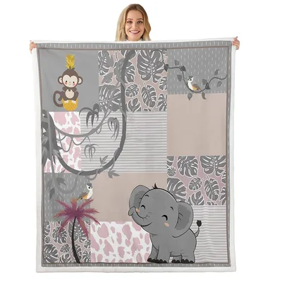 Tropical Animals Patchwork Blanket featuring a cute elephant