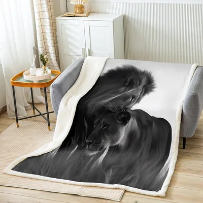 Black Lion Wild Animal Blanket: A Monochrome Couple Portrait