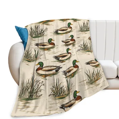 Mallard Ducks in Reeds Blanket: Nature Print for Waterfowl Lovers