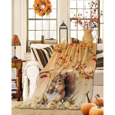 Fall Sloth Blanket: Squirrel and Autumn Maple Leaves Design