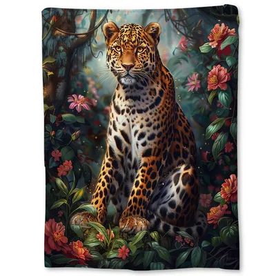 Leopard in Jungle Painting Blanket: Wild Feline Art for Home Decor