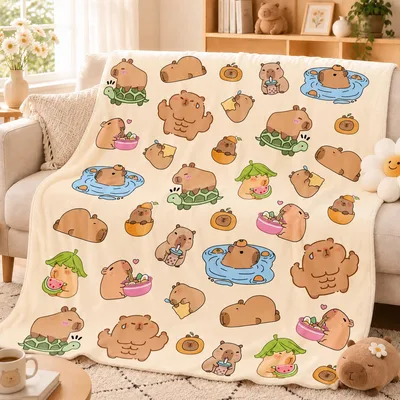 Capybara Pattern with Friends Blanket: Cute Animal Illustrations