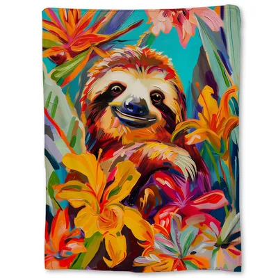 Colorful Sloth Tropical Painting Blanket: Vibrant Art for Your Couch