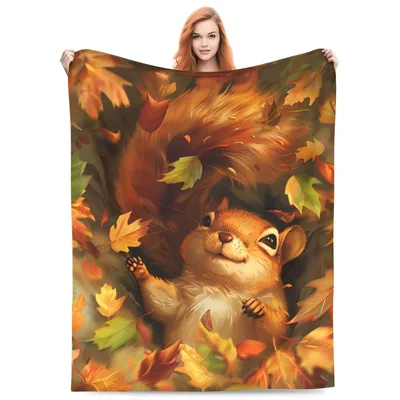 Squirrel Among Autumn Leaves Blanket