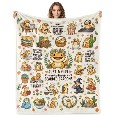 Just a Girl Blanket featuring cute bearded dragon illustrations