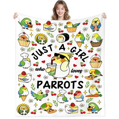 Just a Girl Blanket Featuring Cute Parrot and Food Illustrations