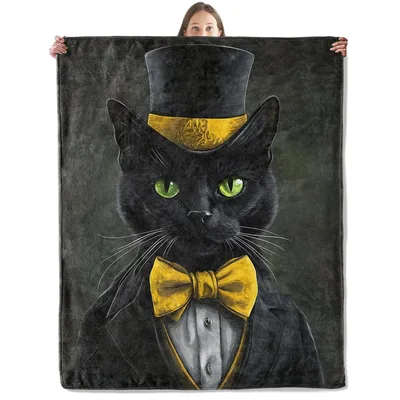 Dapper Black Cat Top Blanket: A Formal Feline Design