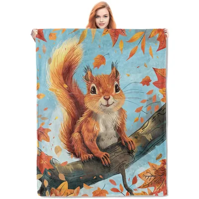 Squirrel on Autumn Branch Blanket No. 2: Cozy Forest Squirrel Design